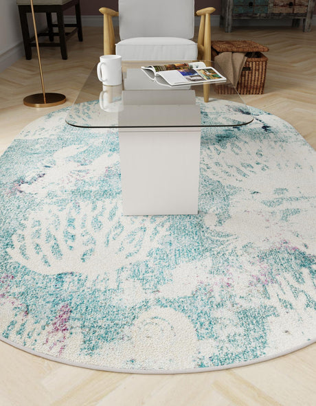 Light Blue 7' 10 x 10' Positano Oval Area Rug Coastal Marine Beach Design Carpet for Modern Living Rooms, Dining, Bedroom, Office for Sale at Rug Engine