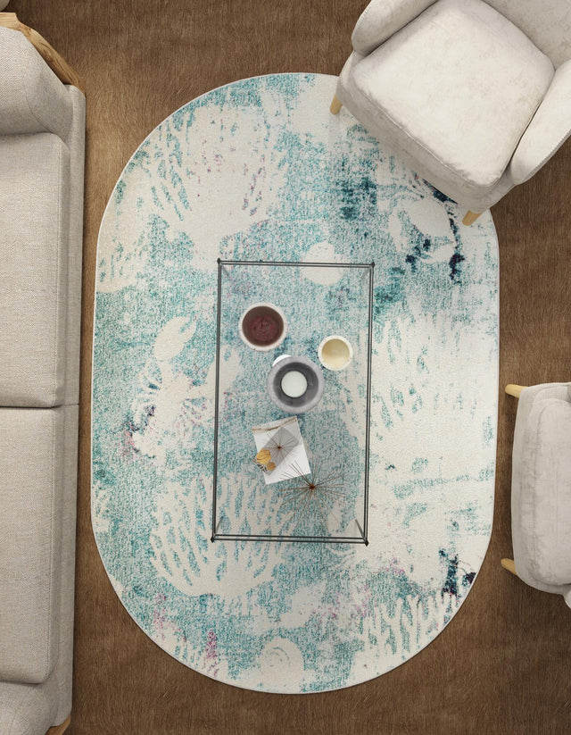 Light Blue 5' x 8' Positano Oval Area Rug Coastal Marine Beach Design Carpet for Modern Living Rooms, Dining, Bedroom, Office for Sale at Rug Engine