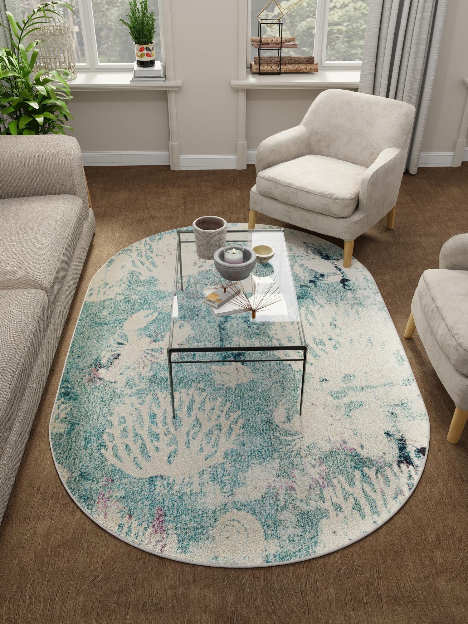 Light Blue 5' x 8' Positano Oval Area Rug Coastal Marine Beach Design Carpet for Modern Living Rooms, Dining, Bedroom, Office for Sale at Rug Engine