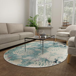 Light Blue 5' x 8' Positano Oval Area Rug Coastal Marine Beach Design Carpet for Modern Living Rooms, Dining, Bedroom, Office for Sale at Rug Engine