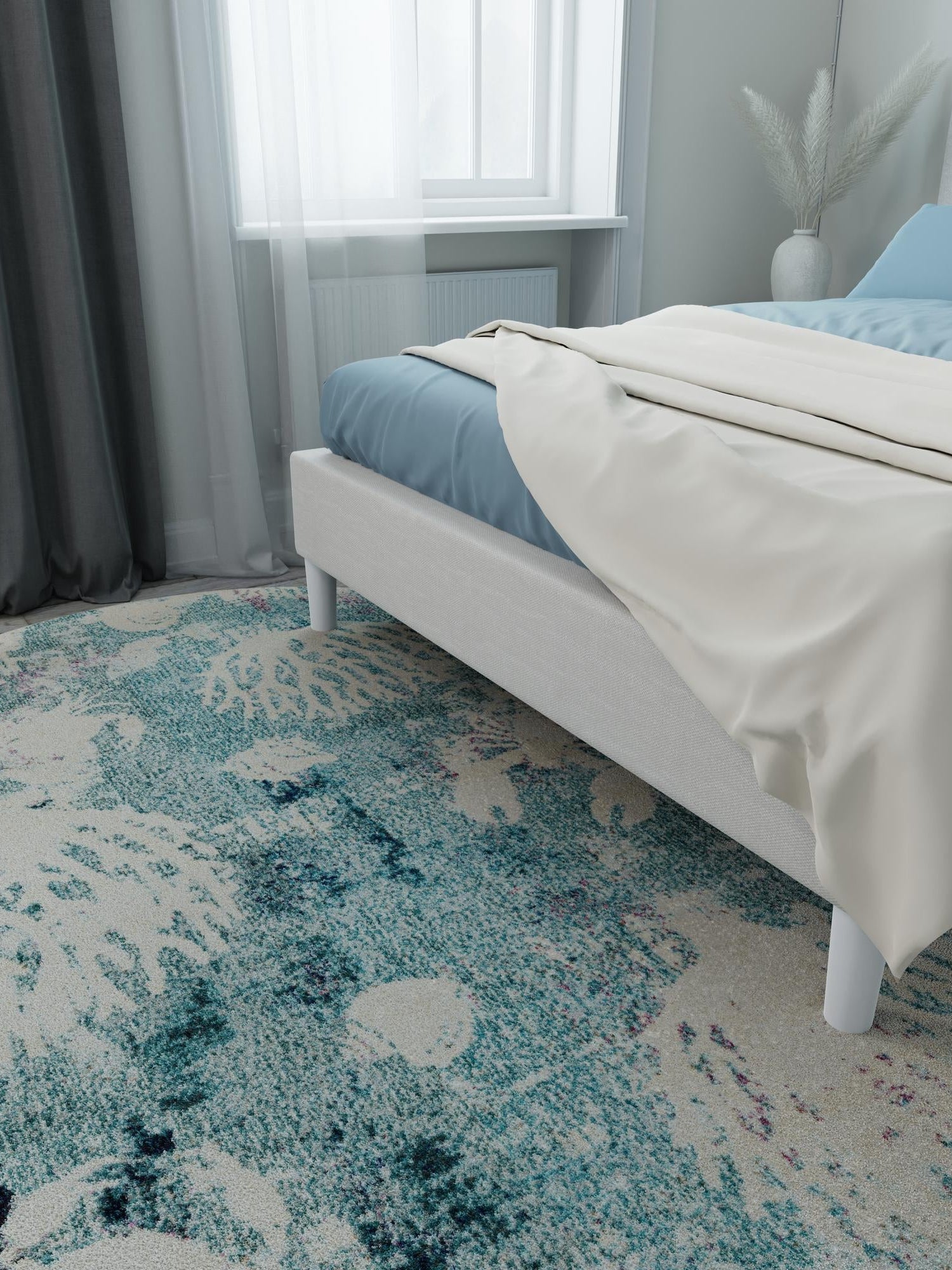 Light Blue 5' x 8' Positano Oval Area Rug Coastal Marine Beach Design Carpet for Modern Living Rooms, Dining, Bedroom, Office for Sale at Rug Engine