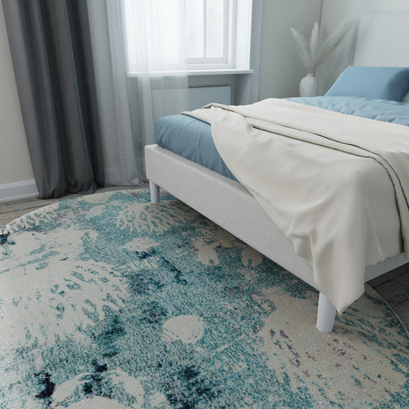 Light Blue 5' x 8' Positano Oval Area Rug Coastal Marine Beach Design Carpet for Modern Living Rooms, Dining, Bedroom, Office for Sale at Rug Engine