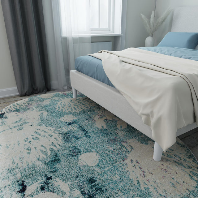 Light Blue 5' x 8' Positano Oval Area Rug Coastal Marine Beach Design Carpet for Modern Living Rooms, Dining, Bedroom, Office for Sale at Rug Engine