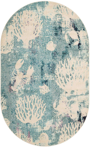 Light Blue 5' x 8' Positano Oval Area Rug Coastal Marine Beach Design Carpet for Modern Living Rooms, Dining, Bedroom, Office for Sale at Rug Engine