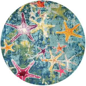 Navy Blue 10' x 10' Positano Round Area Rug Coastal Marine Beach Design Carpet for Modern Living Rooms, Dining, Bedroom, Office for Sale at Rug Engine