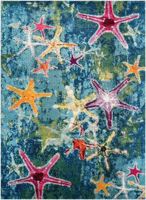 Navy Blue 10' x 10' Positano Square Area Rug Coastal Marine Beach Design Carpet for Modern Living Rooms, Dining, Bedroom, Office for Sale at Rug Engine