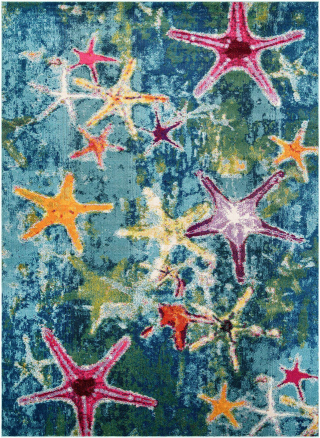 Navy Blue 10' x 10' Positano Square Area Rug Coastal Marine Beach Design Carpet for Modern Living Rooms, Dining, Bedroom, Office for Sale at Rug Engine
