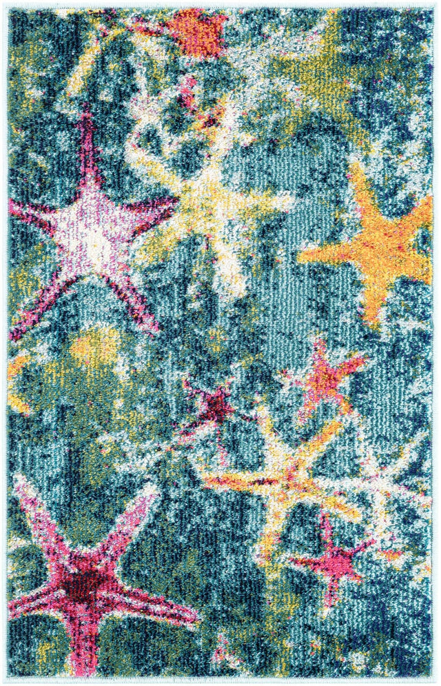 Navy Blue 2' x 3' 1 Positano Rectangle Area Rug Coastal Marine Beach Design Carpet for Modern Living Rooms, Dining, Bedroom, Office for Sale at Rug Engine