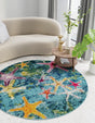 Navy Blue 6' 1 x 6' 1 Positano Round Area Rug Coastal Marine Beach Design Carpet for Modern Living Rooms, Dining, Bedroom, Office for Sale at Rug Engine