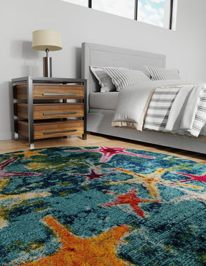 Navy Blue 10' x 10' Positano Round Area Rug Coastal Marine Beach Design Carpet for Modern Living Rooms, Dining, Bedroom, Office for Sale at Rug Engine
