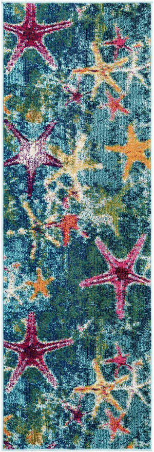 Navy Blue 2' x 6' Positano Runner Area Rug Coastal Marine Beach Design Carpet for Modern Living Rooms, Dining, Bedroom, Office for Sale at Rug Engine
