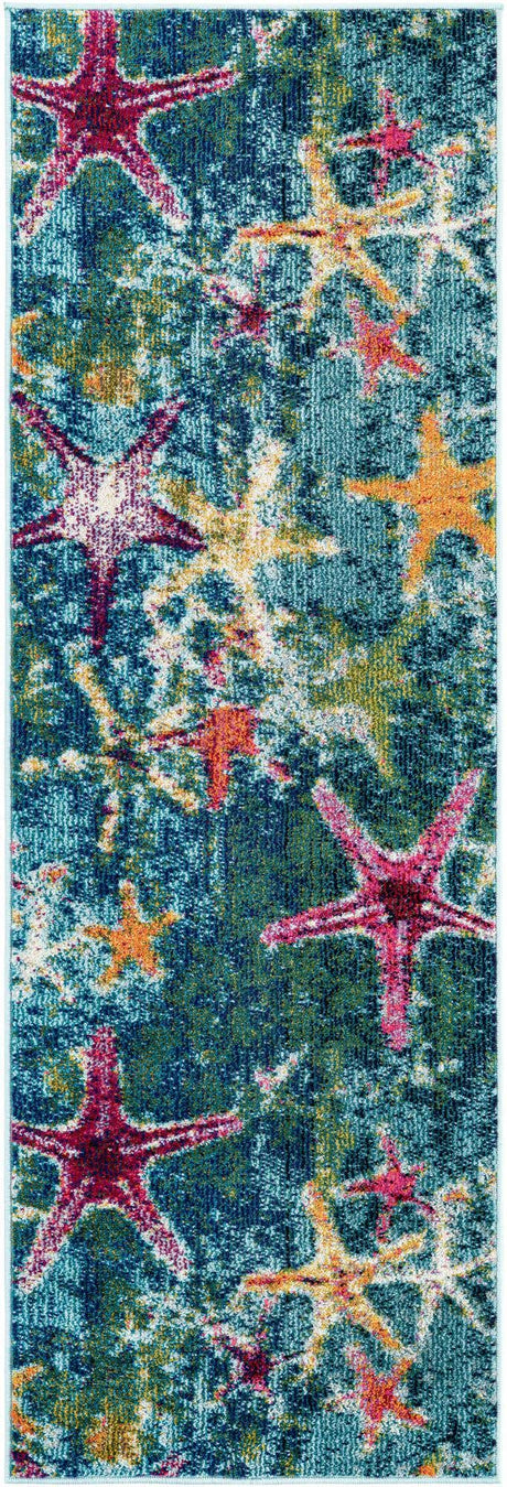 Navy Blue 2' x 6' Positano Runner Area Rug Coastal Marine Beach Design Carpet for Modern Living Rooms, Dining, Bedroom, Office for Sale at Rug Engine