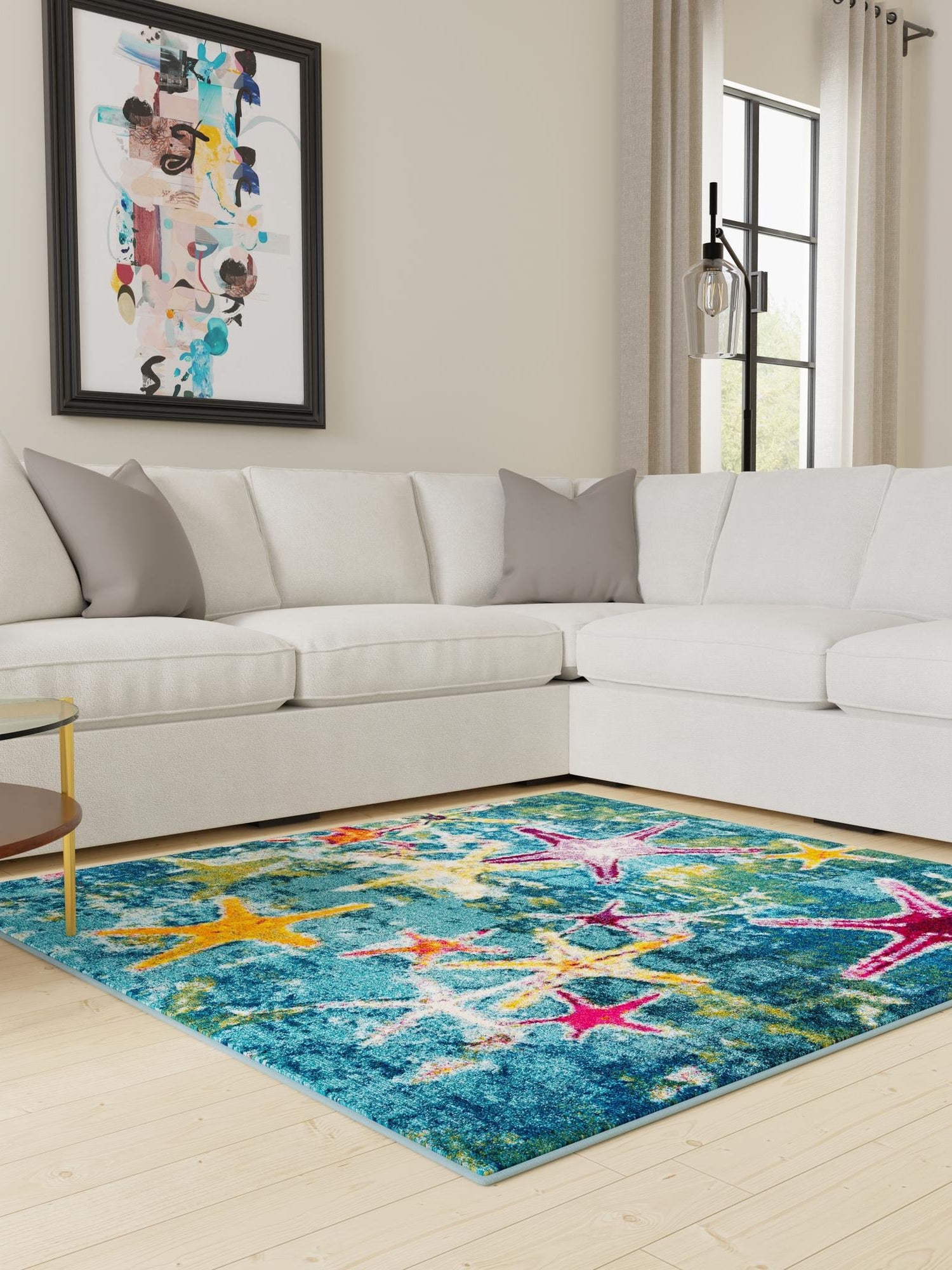 Navy Blue 10' x 10' Positano Square Area Rug Coastal Marine Beach Design Carpet for Modern Living Rooms, Dining, Bedroom, Office for Sale at Rug Engine