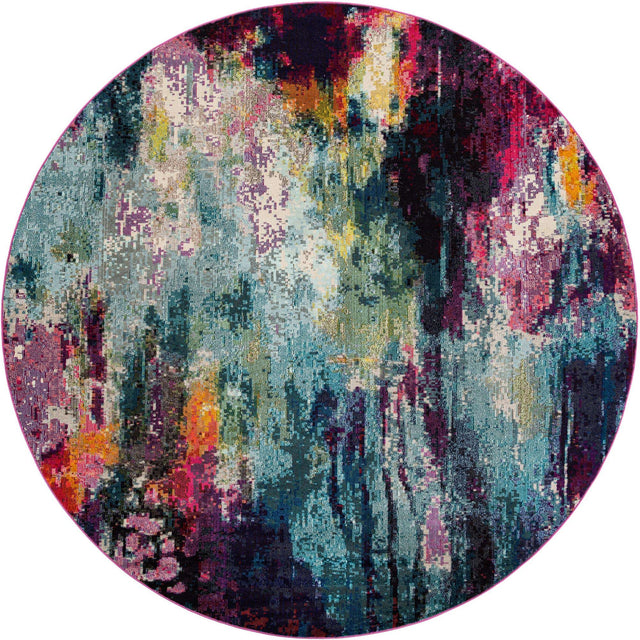 Multicolor 10' x 10' Chromatic Round Area Rug 100% Polypropylene With Cotton Backing Abstract Modern Colorful Carpet Mat for Home Decor & Interior Design for Sale at Rug Engine