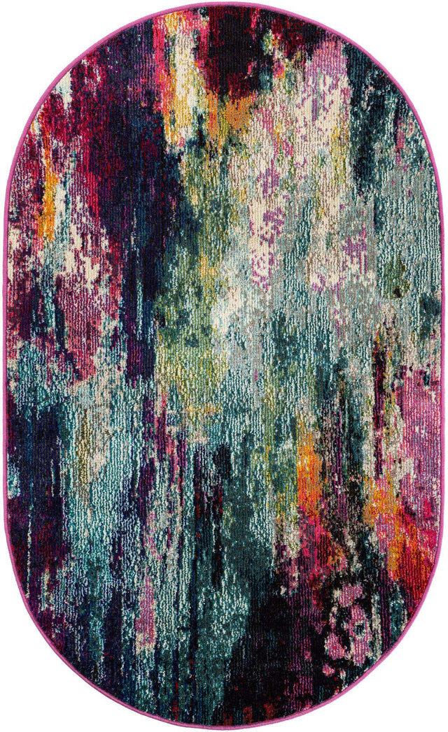 Multicolor 3' 3 x 5' 3 Chromatic Oval Area Rug 100% Polypropylene With Cotton Backing Abstract Modern Colorful Carpet Mat for Home Decor & Interior Design for Sale at Rug Engine