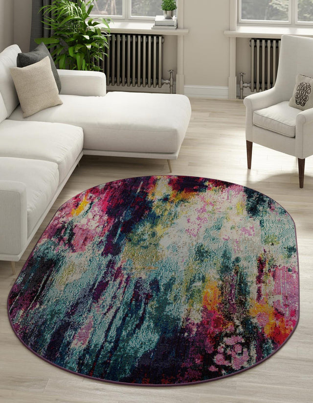 Multicolor 5' 3 x 8' Chromatic Oval Area Rug 100% Polypropylene With Cotton Backing Abstract Modern Colorful Carpet Mat for Home Decor & Interior Design for Sale at Rug Engine