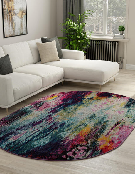 Multicolor 4' 1 x 6' 1 Chromatic Oval Area Rug 100% Polypropylene With Cotton Backing Abstract Modern Colorful Carpet Mat for Home Decor & Interior Design for Sale at Rug Engine
