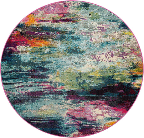 Multicolor 6' 1 x 6' 1 Chromatic Round Area Rug 100% Polypropylene With Cotton Backing Abstract Modern Colorful Carpet Mat for Home Decor & Interior Design for Sale at Rug Engine