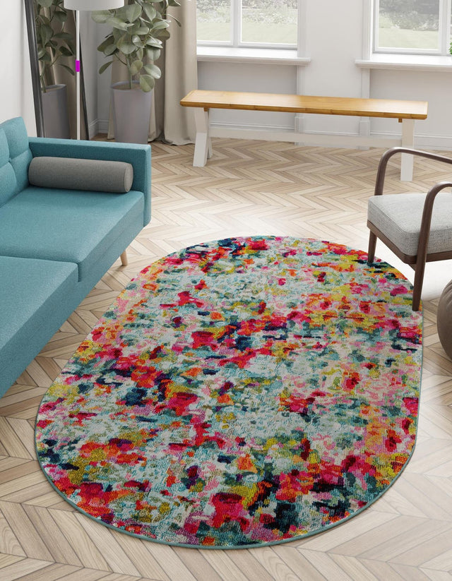 Multicolor 4' 1 x 6' 1 Chromatic Oval Area Rug 100% Polypropylene With Cotton Backing Abstract Modern Colorful Carpet Mat for Home Decor & Interior Design for Sale at Rug Engine
