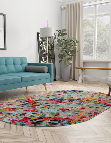 Multicolor 5' 3 x 8' Chromatic Oval Area Rug 100% Polypropylene With Cotton Backing Abstract Modern Colorful Carpet Mat for Home Decor & Interior Design for Sale at Rug Engine