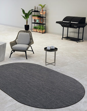 Black 5' 3 x 8' Outdoor Solid Oval Area Rug Weather Resistant for Patio, Deck, Terrace, Balcony, Porch 100% Polypropylene Minimalist Waterproof Carpet for Sale at Rug Engine
