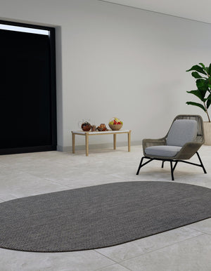 Black 5' 3 x 8' Outdoor Solid Oval Area Rug Weather Resistant for Patio, Deck, Terrace, Balcony, Porch 100% Polypropylene Minimalist Waterproof Carpet for Sale at Rug Engine