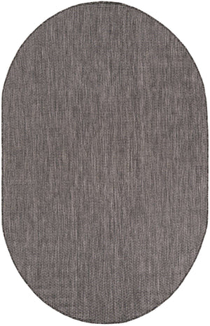 Black 5' 3 x 8' Outdoor Solid Oval Area Rug Weather Resistant for Patio, Deck, Terrace, Balcony, Porch 100% Polypropylene Minimalist Waterproof Carpet for Sale at Rug Engine