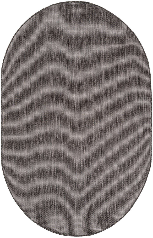 Black 5' 3 x 8' Outdoor Solid Oval Area Rug Weather Resistant for Patio, Deck, Terrace, Balcony, Porch 100% Polypropylene Minimalist Waterproof Carpet for Sale at Rug Engine