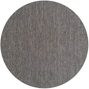 Black 6' 1 x 6' 1 Outdoor Solid Round Area Rug Weather Resistant for Patio, Deck, Terrace, Balcony, Porch 100% Polypropylene Minimalist Waterproof Carpet for Sale at Rug Engine
