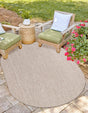 Beige 5' 3 x 8' Outdoor Solid Oval Area Rug Weather Resistant for Patio, Deck, Terrace, Balcony, Porch 100% Polypropylene Minimalist Waterproof Carpet for Sale at Rug Engine