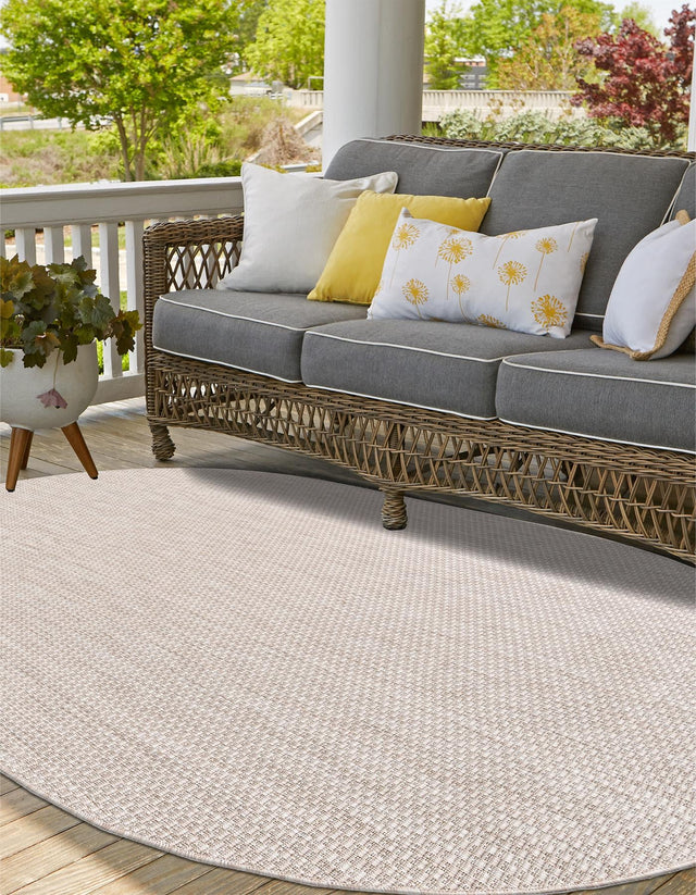Beige 5' 3 x 8' Outdoor Solid Oval Area Rug Weather Resistant for Patio, Deck, Terrace, Balcony, Porch 100% Polypropylene Minimalist Waterproof Carpet for Sale at Rug Engine