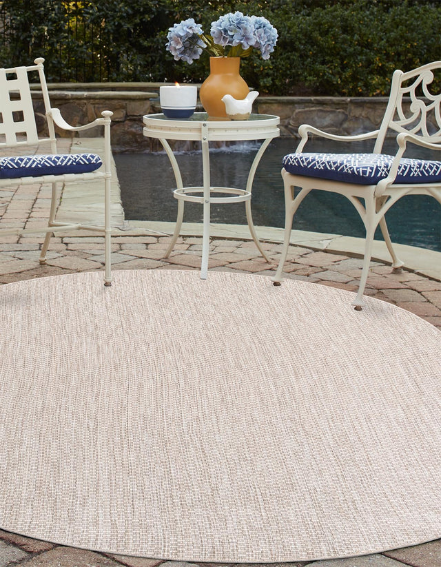 Beige 5' 3 x 8' Outdoor Solid Oval Area Rug Weather Resistant for Patio, Deck, Terrace, Balcony, Porch 100% Polypropylene Minimalist Waterproof Carpet for Sale at Rug Engine