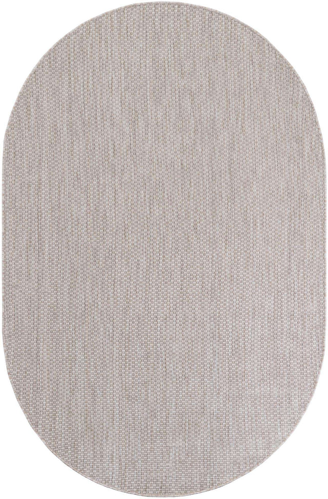 Beige 5' 3 x 8' Outdoor Solid Oval Area Rug Weather Resistant for Patio, Deck, Terrace, Balcony, Porch 100% Polypropylene Minimalist Waterproof Carpet for Sale at Rug Engine