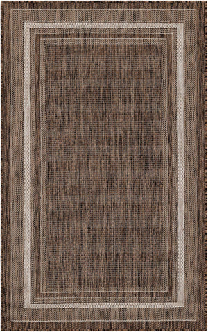 Brown 3' 1 x 5' 3 Outdoor Border Rectangle Area Rug Weather Resistant for Patio, Deck, Terrace, Balcony, Porch 100% Polypropylene Classic Bordered Carpet for Sale at Rug Engine