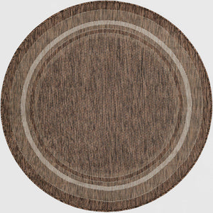 Brown 5' 3 x 5' 3 Outdoor Border Round Area Rug Weather Resistant for Patio, Deck, Terrace, Balcony, Porch 100% Polypropylene Classic Bordered Carpet for Sale at Rug Engine