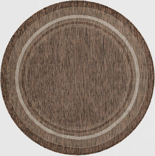 Brown 5' 3 x 5' 3 Outdoor Border Round Area Rug Weather Resistant for Patio, Deck, Terrace, Balcony, Porch 100% Polypropylene Classic Bordered Carpet for Sale at Rug Engine