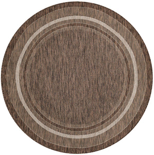 Brown 6' 1 x 6' 1 Outdoor Border Round Area Rug Weather Resistant for Patio, Deck, Terrace, Balcony, Porch 100% Polypropylene Classic Bordered Carpet for Sale at Rug Engine