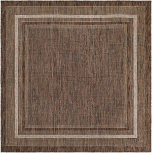 Brown 6' 1 x 6' 1 Outdoor Border Square Rug