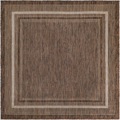 Brown 6' 1 x 6' 1 Outdoor Border Square Rug