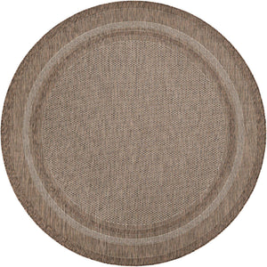 Brown 7' 10 x 7' 10 Outdoor Border Round Area Rug Weather Resistant for Patio, Deck, Terrace, Balcony, Porch 100% Polypropylene Classic Bordered Carpet for Sale at Rug Engine