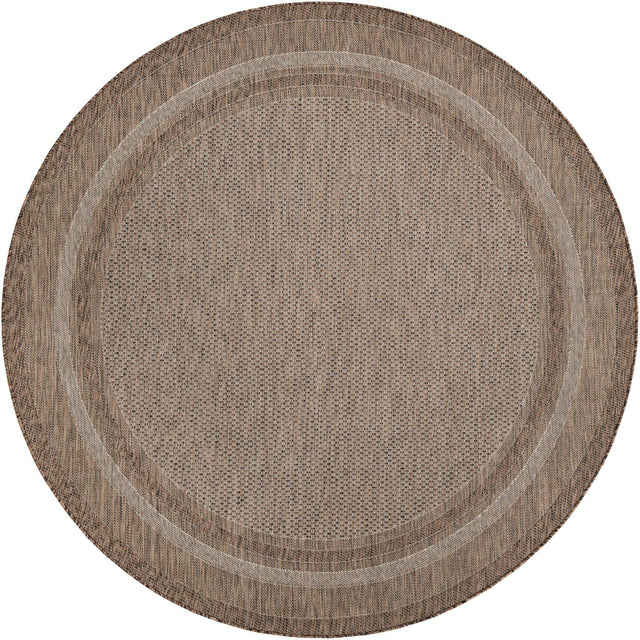 Brown 7' 10 x 7' 10 Outdoor Border Round Area Rug Weather Resistant for Patio, Deck, Terrace, Balcony, Porch 100% Polypropylene Classic Bordered Carpet for Sale at Rug Engine