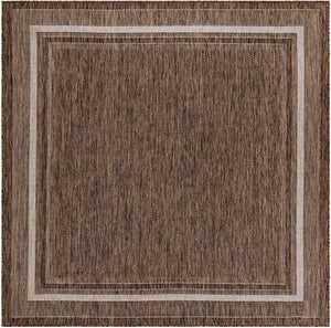 Brown 8' x 8' Outdoor Border Square Rug