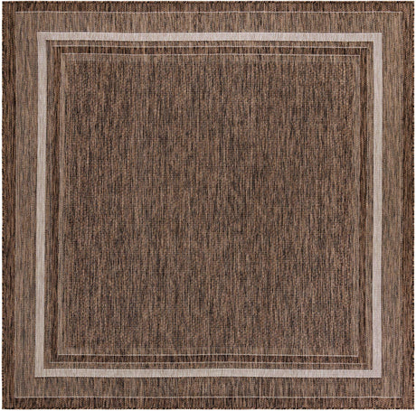 Brown 8' x 8' Outdoor Border Square Rug