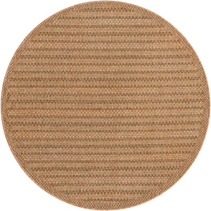 Light Brown 5' 3 x 5' 3 Outdoor Border Round Area Rug Weather Resistant for Patio, Deck, Terrace, Balcony, Porch 100% Polypropylene Classic Bordered Carpet for Sale at Rug Engine