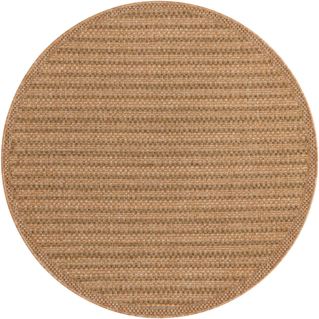 Light Brown 5' 3 x 5' 3 Outdoor Border Round Area Rug Weather Resistant for Patio, Deck, Terrace, Balcony, Porch 100% Polypropylene Classic Bordered Carpet for Sale at Rug Engine