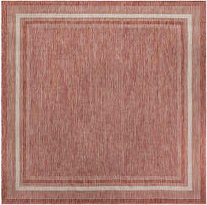 Rust Red 10' x 10' Outdoor Border Square Area Rug Weather Resistant for Patio, Deck, Terrace, Balcony, Porch 100% Polypropylene Classic Bordered Carpet for Sale at Rug Engine