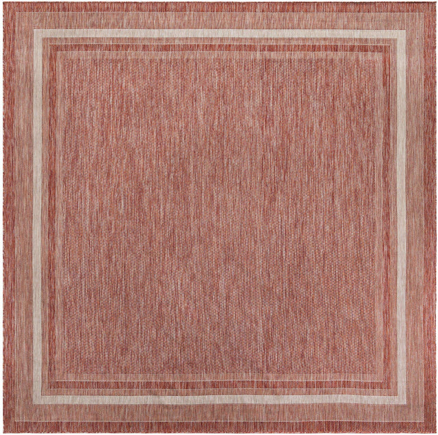 Rust Red 10' x 10' Outdoor Border Square Area Rug Weather Resistant for Patio, Deck, Terrace, Balcony, Porch 100% Polypropylene Classic Bordered Carpet for Sale at Rug Engine