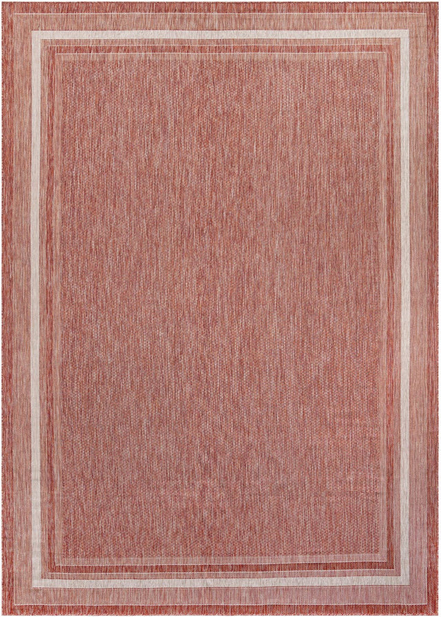 Rust Red 10' x 14' 1 Outdoor Border Rectangle Area Rug Weather Resistant for Patio, Deck, Terrace, Balcony, Porch 100% Polypropylene Classic Bordered Carpet for Sale at Rug Engine