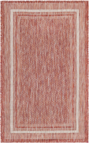 Rust Red 3' 1 x 5' 3 Outdoor Border Rectangle Area Rug Weather Resistant for Patio, Deck, Terrace, Balcony, Porch 100% Polypropylene Classic Bordered Carpet for Sale at Rug Engine