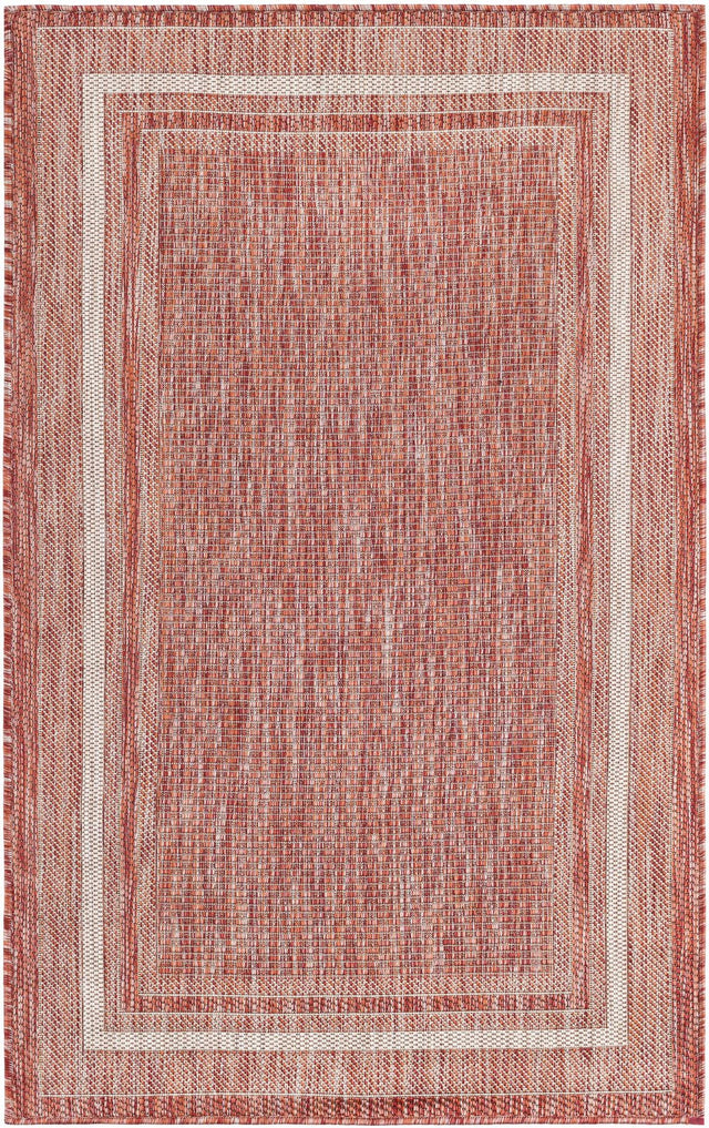Rust Red 3' 1 x 5' 3 Outdoor Border Rectangle Area Rug Weather Resistant for Patio, Deck, Terrace, Balcony, Porch 100% Polypropylene Classic Bordered Carpet for Sale at Rug Engine